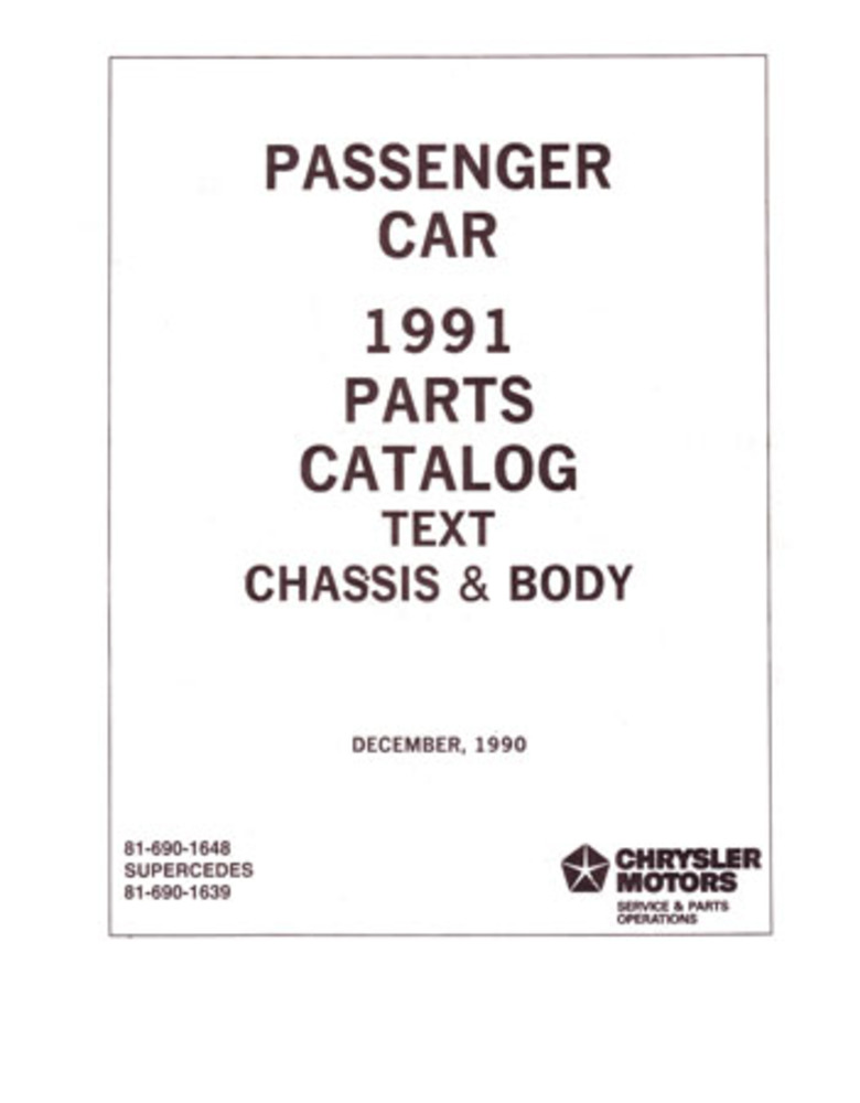 1991 Mopar Chrysler Dodge Plymouth Parts Numbers Book List Guide Catalog Factory