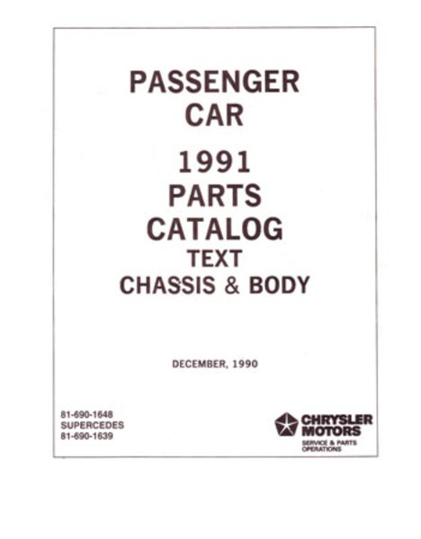 1991 MoPar CHRYSLER, DODGE, PLYMOUTH Parts Book