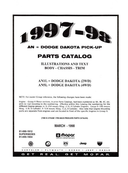 1997–1998 Dodge Truck Dakota Parts Book