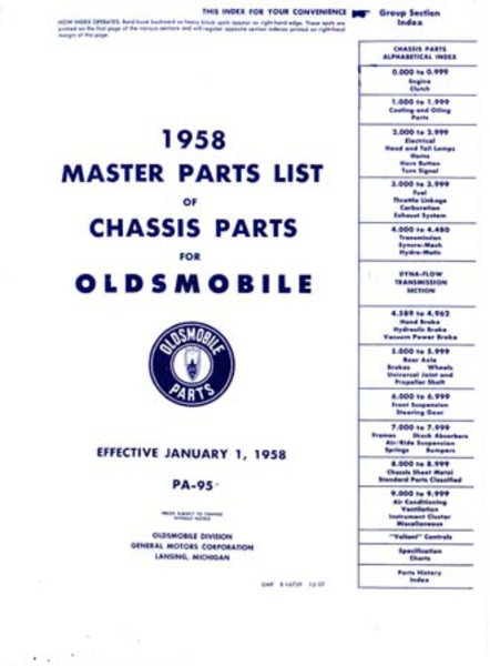 1952–1958 Oldsmobile All Models Parts Book