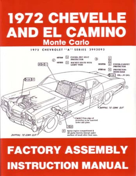 1972 Chevelle El Camino Monte Carlo Assembly Manual Book Rebuild Instruction