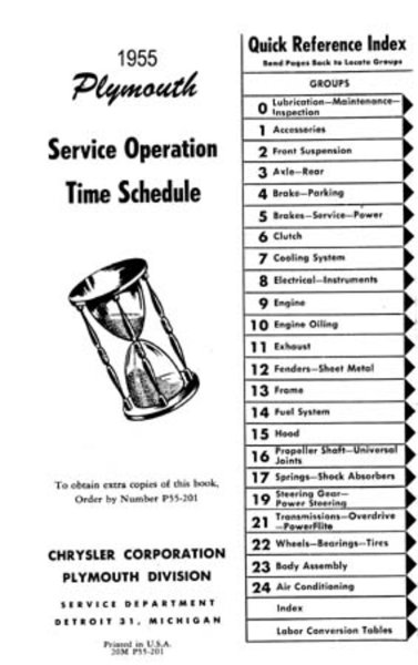 1955–1956 Plymouth OPERATION TIME SCHEDULE Factory Shop Service Manual