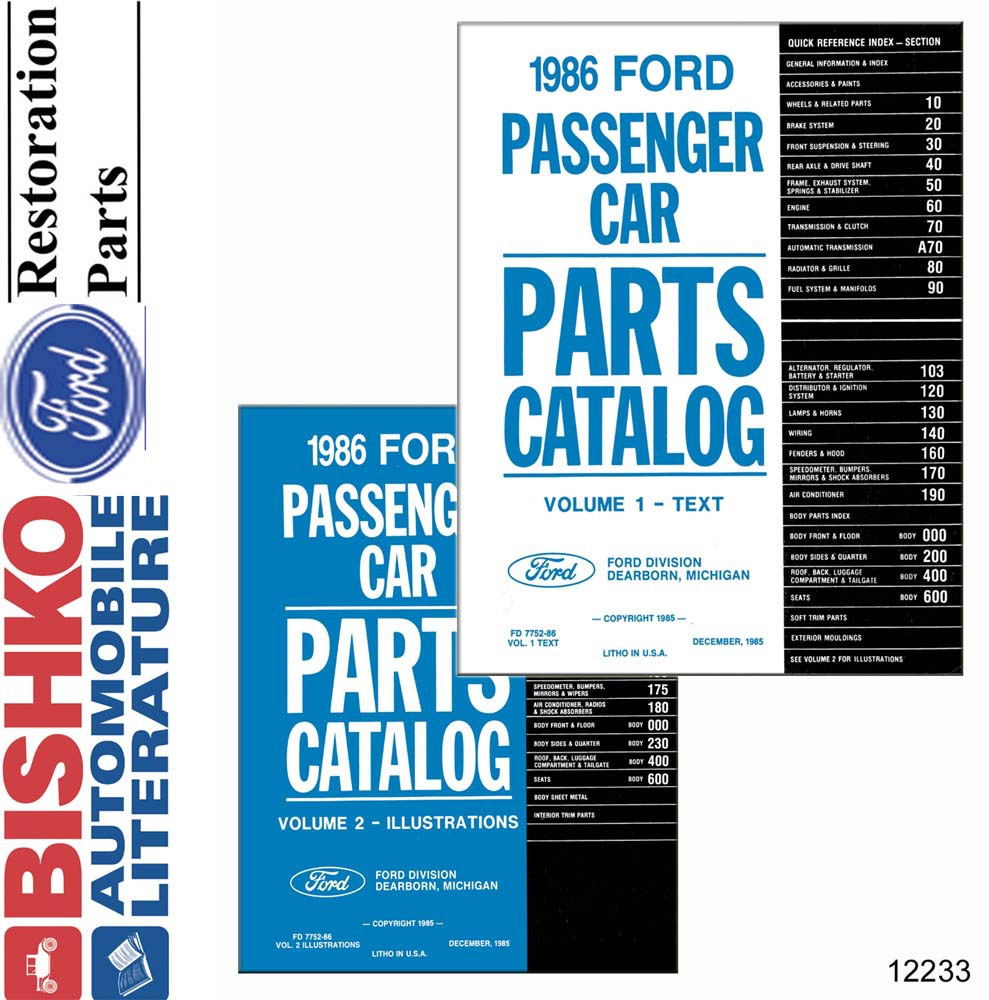 1986 Ford Car Parts Numbers Book PDF List Guide Interchange Drawing