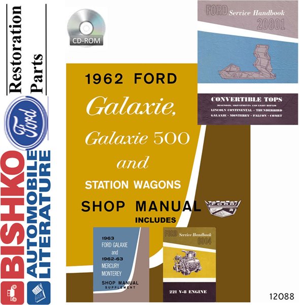 1962 1963 Ford Galaxie Monterey Service Manual PDF w/62-64 Convertible Tops