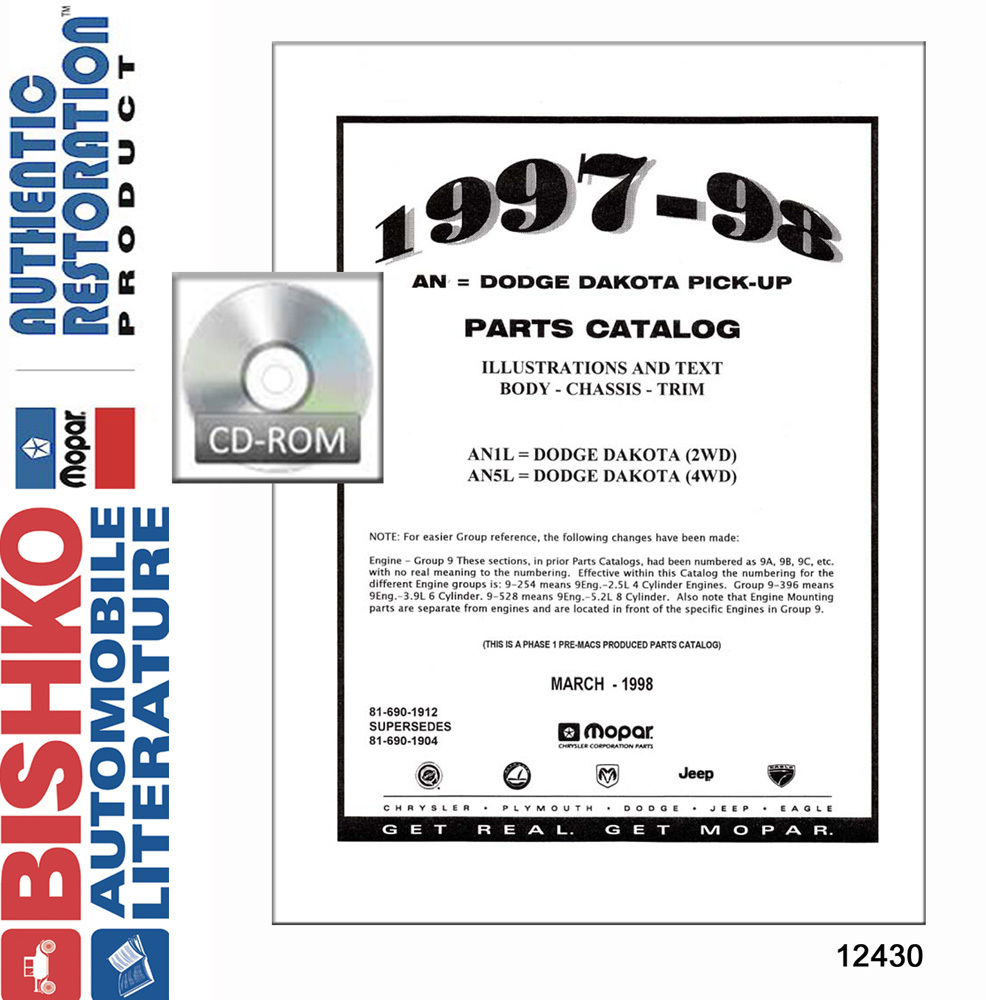 1997-1998 DODGE TRUCK DAKOTA Body & Chassis, Text & Illustration Parts Book
