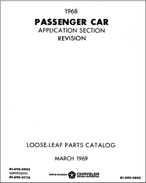 1968 Mopar CHRYSLER, DODGE, PLYMOUTH, DESOTO Parts Book