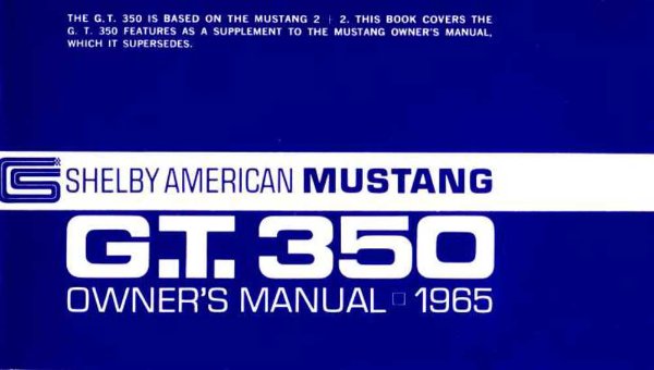 1965 Ford Mustang GT350 Owner's Manual