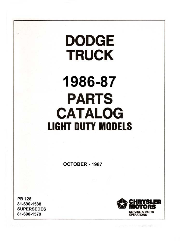 1986 1987 Dodge Light Duty Truck Part Numbers Book List Interchange Drawings