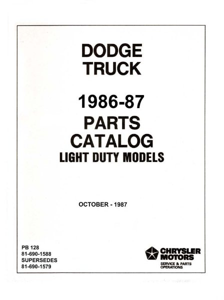 1986–1987 Dodge Truck Light Duty Trucks Parts Book