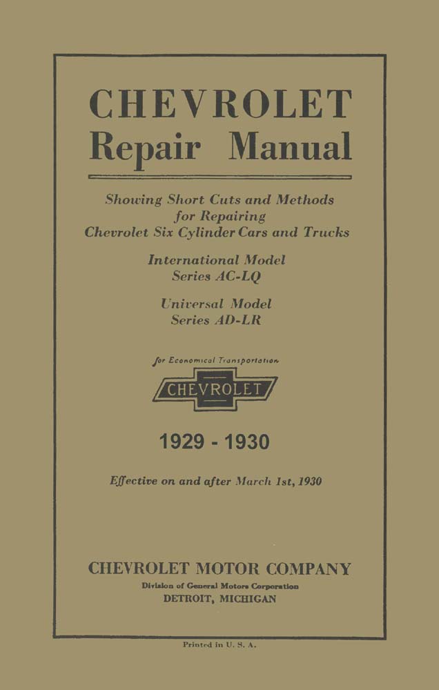 1929 1930 Chevrolet Car Truck Shop Service Repair Manual Book Engine Electrical
