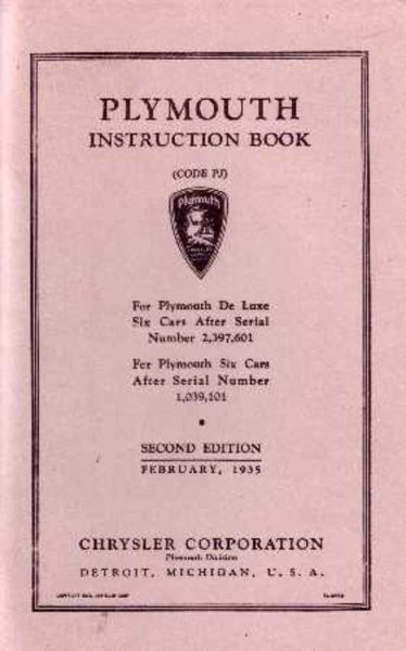 1935 Plymouth Six Owner's Manual