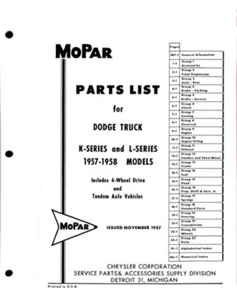 1957–1958 Dodge Truck All Models Parts Book