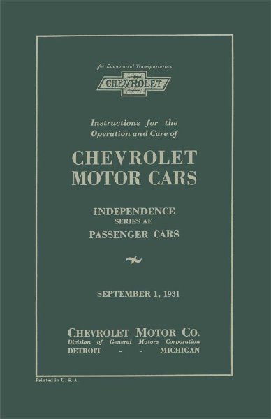 1931 Chevrolet Independence AE Owner's Manual