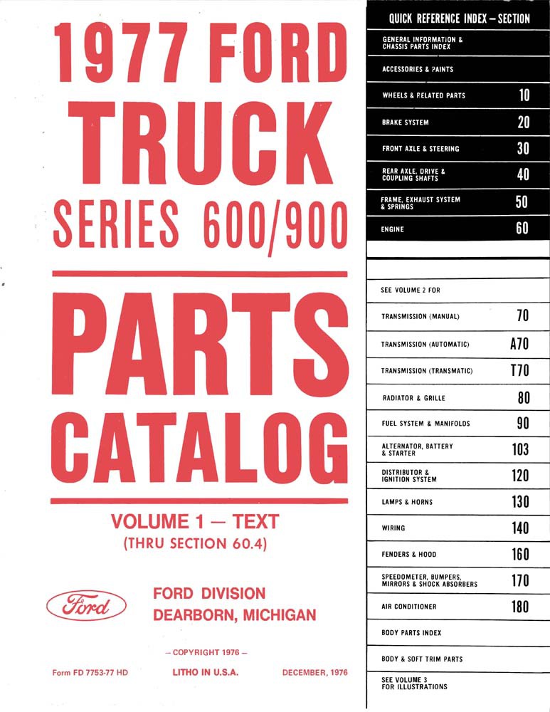 1977 Ford Medium Duty Truck Part Numbers Book List Catalog Manual Interchange