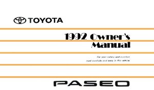 1992 Toyota Paseo Owner's Manual