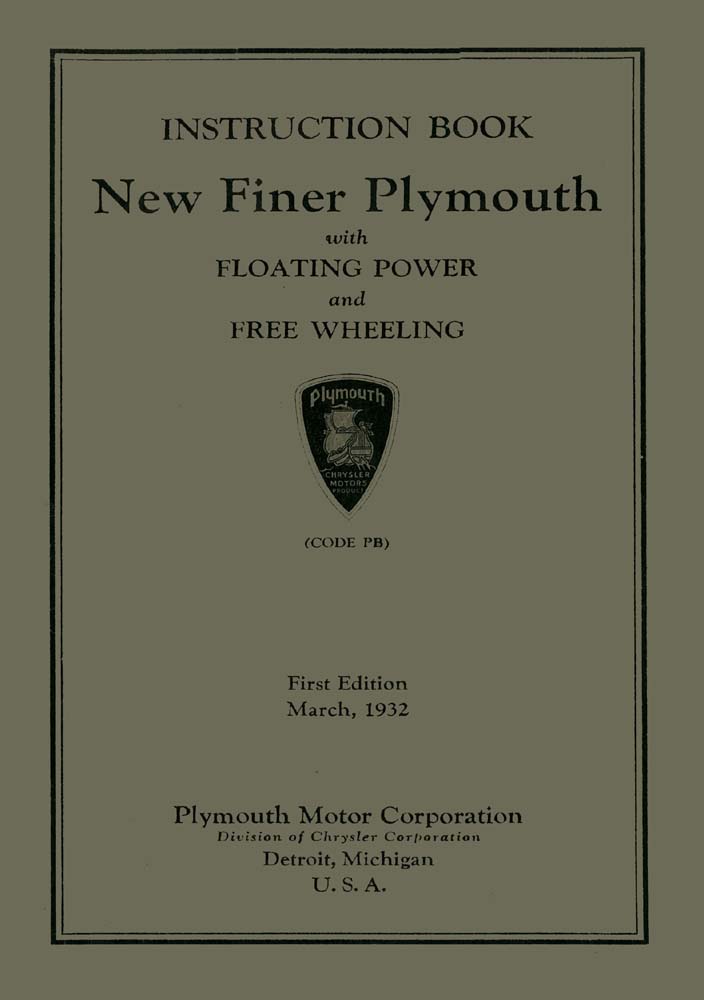 1932 Plymouth Owners Manual User Guide