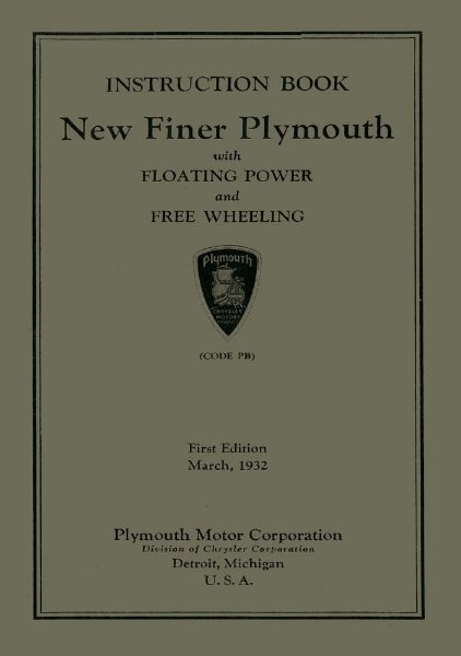 1932 Plymouth Model PA, Model PB Owner's Manual