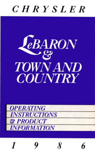 1986 Chrysler Lebaron, Town & Country Owner's Manual