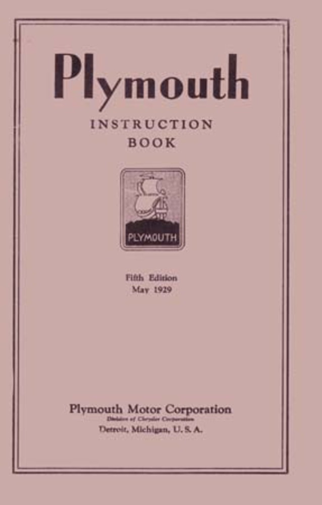 1929 Plymouth Owners Manual User Guide