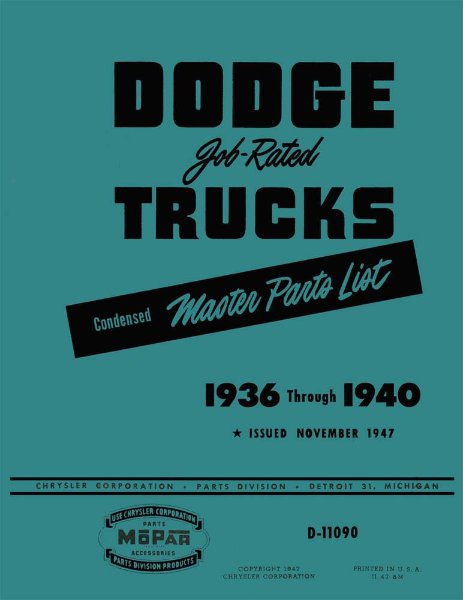 1936–1940 Dodge Truck All Models Parts Book