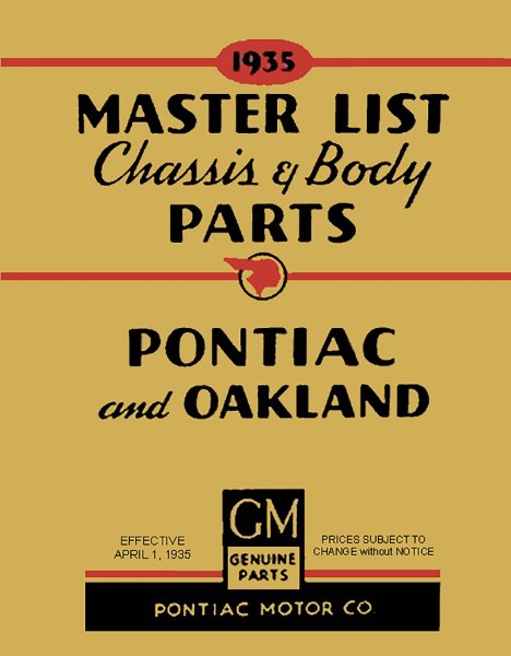 1929–1935 Pontiac OAKLAND Parts Book