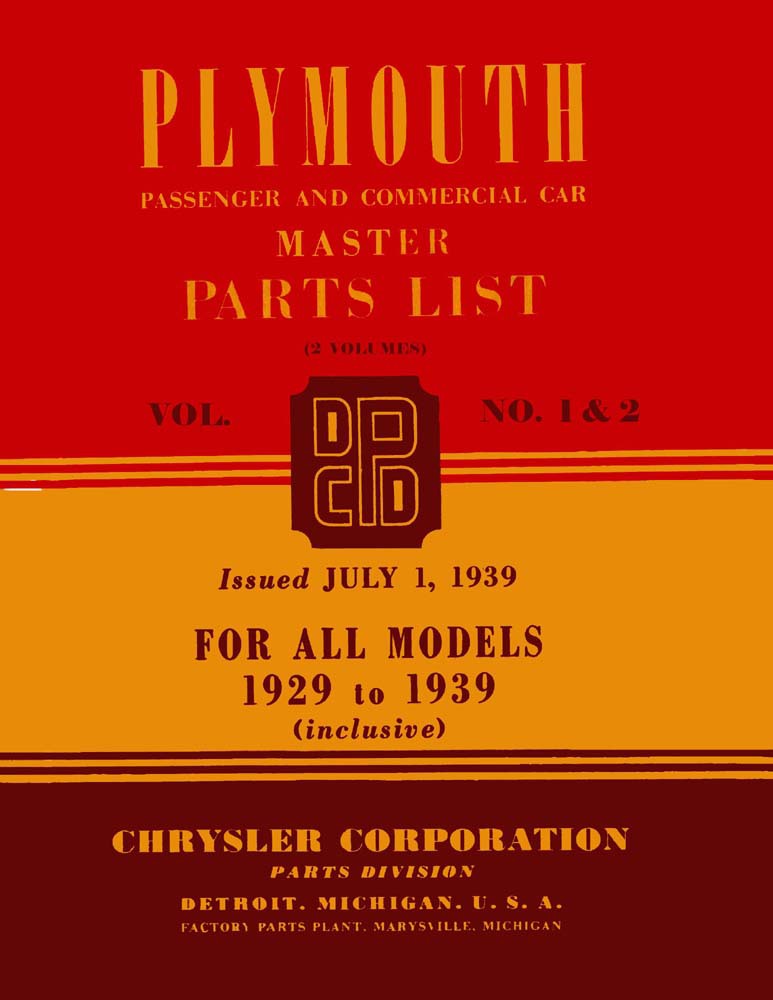 1929 1936 1937 1938 1939 Plymouth Part Numbers List Catalog Manual Interchange