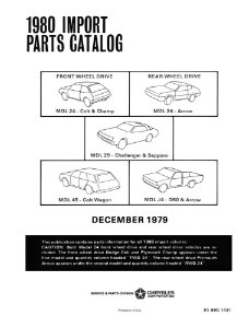 1980 Dodge Truck Challenger, Colt, Ram 50, Arrow, Champ Parts Book
