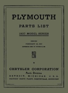 1937 Plymouth Deluxe, PT-50, Roadking Parts Book