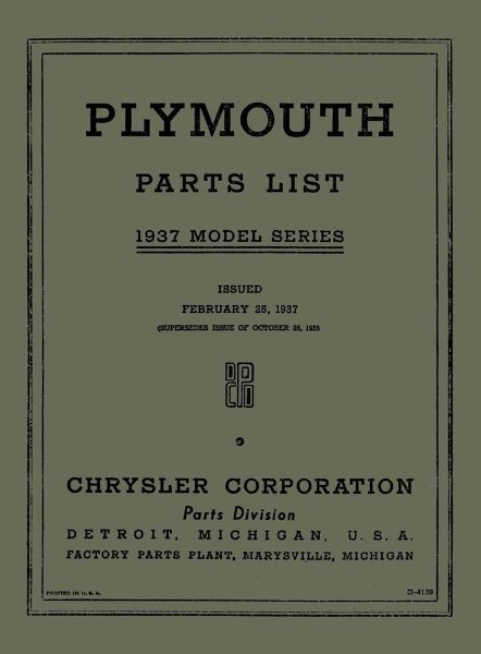 1937 Plymouth Deluxe, PT-50, Roadking Parts Book