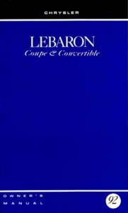 1992 Chrysler Lebaron Owner's Manual