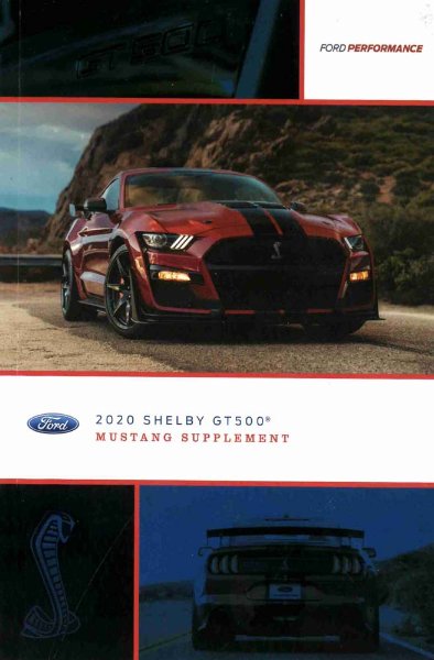 2020 Ford Shelby GT 500 Mustang Supplement ONLY Owner's Manual