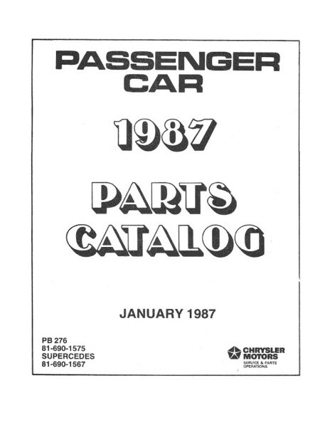 1987 MoPar Passenger Cars, FWD Truck Parts Book