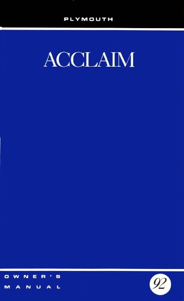1992 Plymouth Acclaim Owner's Manual