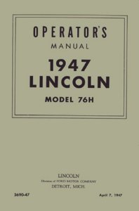 1947 Lincoln 76H 4 Door Sedan Owner's Manual