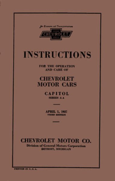 1927 Chevrolet Capitol, Capitol Truck Owner's Manual