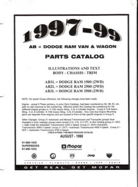 1997–1999 Dodge Truck Van & Wagon Parts Book
