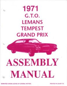 1971 Tempest Grand Prix Lemans Gto Assembly Manual Rebuild Instructions Book