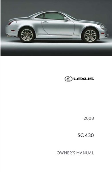 2008 Lexus SC 430 Owner's Manual