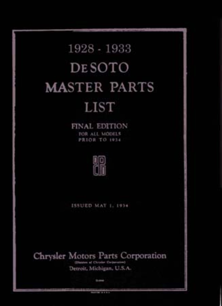 1928 1930 1931 1932 1933 Desoto Parts Numbers List Guide Interchange Drawings