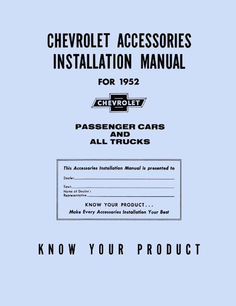 1952 Chevrolet All Car Models Factory Shop Service Manual