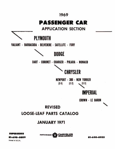 1969 Mopar CHRYSLER, DODGE, PLYMOUTH, DESOTO Parts Book