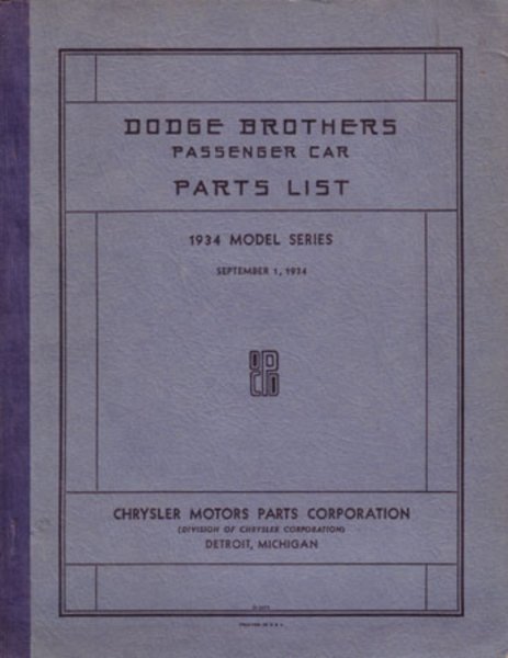 1934 Dodge Deluxe, Truck Parts Book