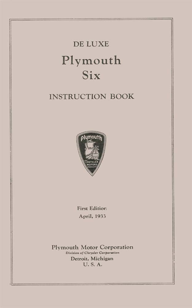 1933 Plymouth Deluxe Pd Owners Manual User Guide