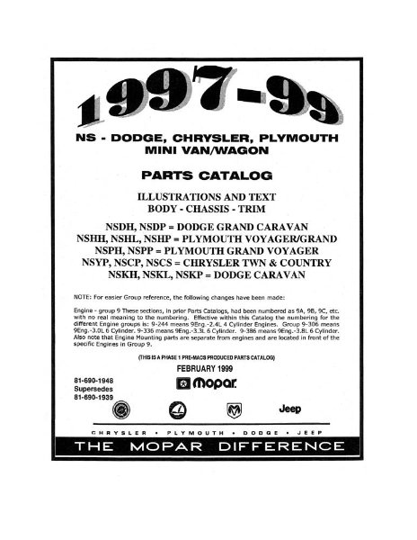 1997–1999 Mopar TOWN COUNTRY, CARAVAN, VOYAGER Parts Book