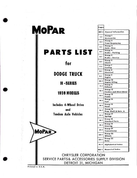 1959 Dodge Truck All Models Parts Book