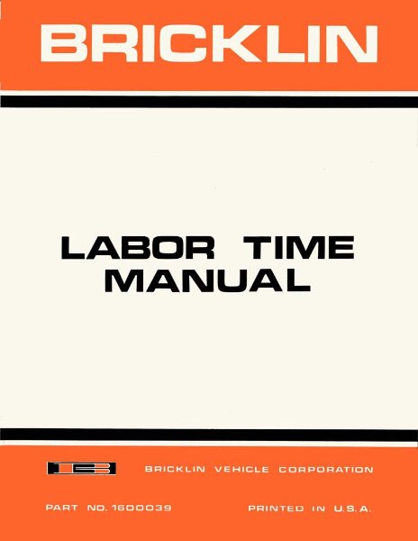 1974–1975 Bricklin ALL MODELS - LABOR TIME MANUAL Factory Shop Service Manual