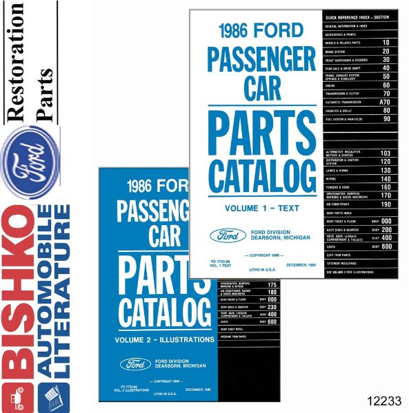 1986 Ford Car Parts Numbers Book PDF List Guide Interchange Drawing