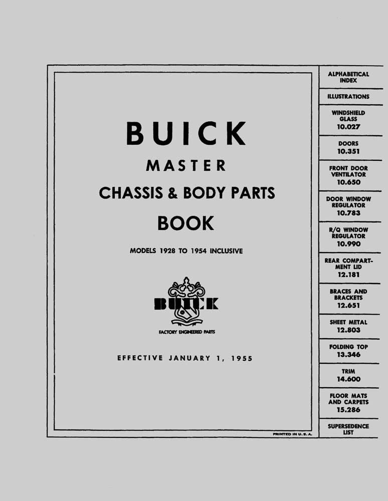 1950 1951 1952 1953 1954 Buick Part Numbers Book List Interchange illustrations
