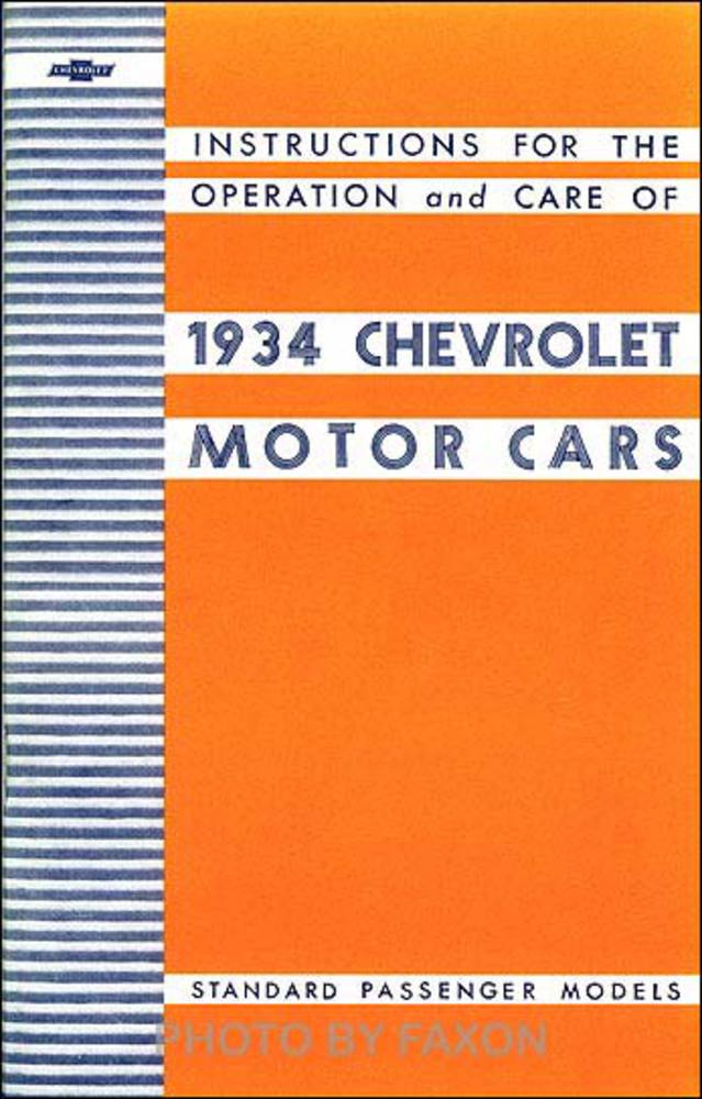 1934 Chevrolet Standard Models Owners Manual User Guide