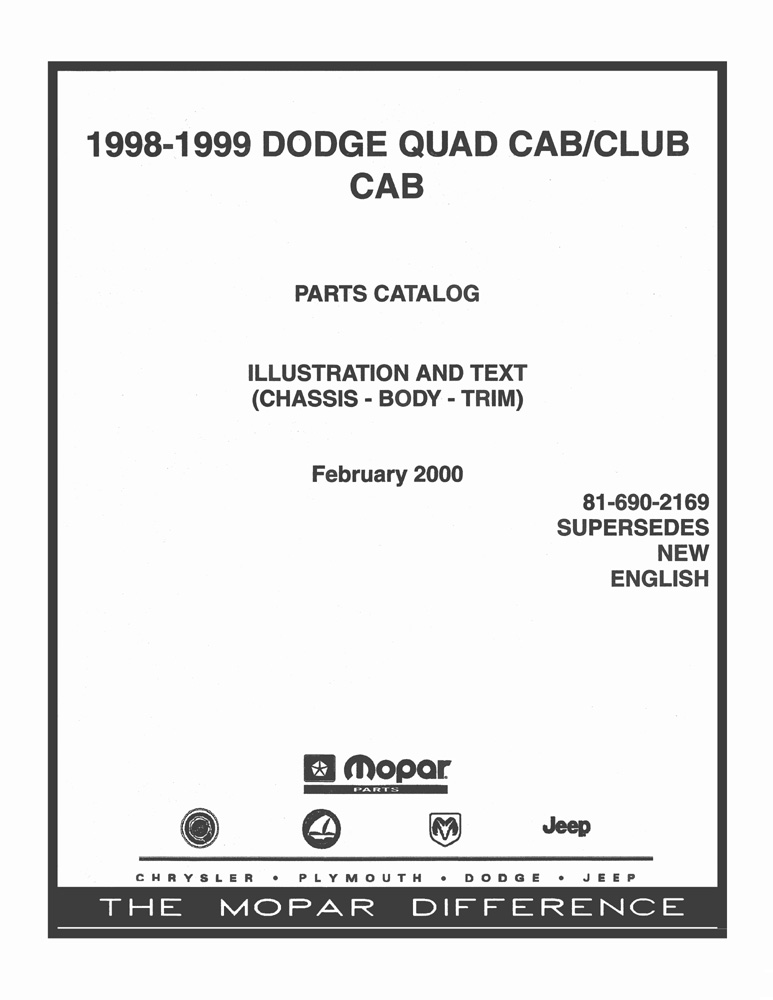 1998 1999 Dodge Truck Club, Quad Cab Part Numbers Book Catalog